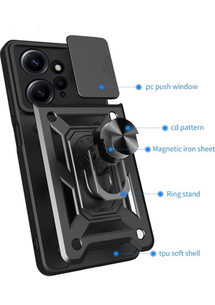 Xiaomi Redmi Note 12 4g Kılıf Sert Silikon Tank Aramid Sürgülü Vega Yüzüklü Lacivert fiyatları