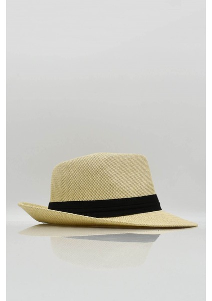 Erkek Hasır Kovboy Şapkası Fötr Kasket - Krem