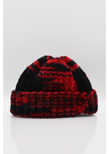 Kadın Kısa Kışlık Bere Siyah-Kırmızı