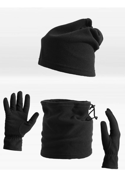 Erkek Polar Set Boyunluk+Eldiven+Bere 3'lü Kışlık Set