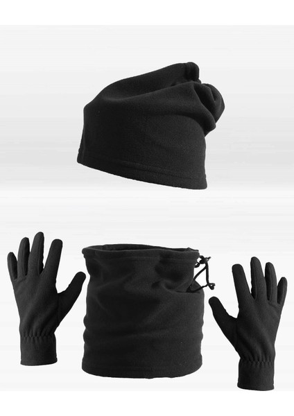 Erkek Polar Set Boyunluk+Eldiven+Bere+Çorap 4'lü Kışlık Set