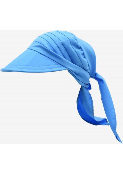 Kadın Safari Bağlamalı Eşarp Siperli Bandana Plaj Şapkası - Mavi