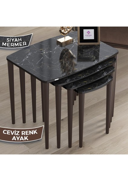 Concept Telwe Serisi 1.sınıf Mdf Siyah Mermer Desen 4'lü Zigon Sehpa Takımı Gürgen Ayak