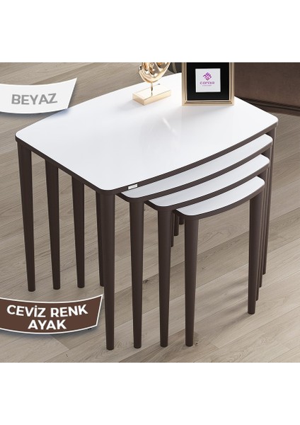 Concept Telwe Serisi 1.sınıf Mdf Beyaz Sehpa Ceviz Kenar 4'lü Zigon Sehpa Takımı Gürgen Ayak