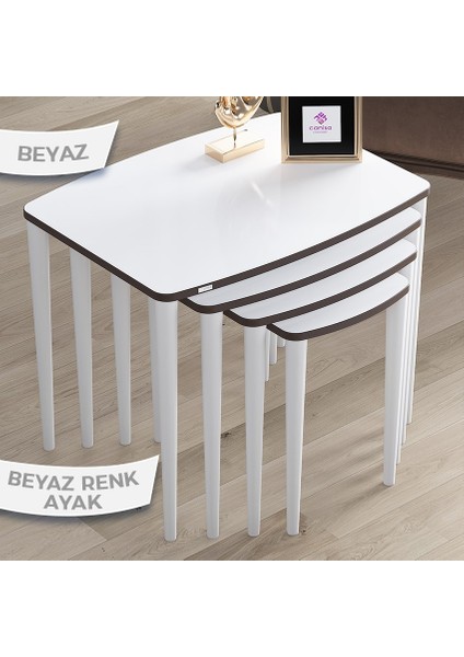 Concept Telwe Serisi 1.sınıf Mdf Beyaz Sehpa Ceviz Kenar 4'lü Zigon Sehpa Takımı Gürgen Ayak