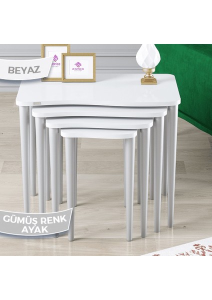 Concept Kuğu Serisi 1.sınıf Sehpa Takımı Mdf Beyaz 4'lü Zigon Sehpa Takımı Gürgen Ayak