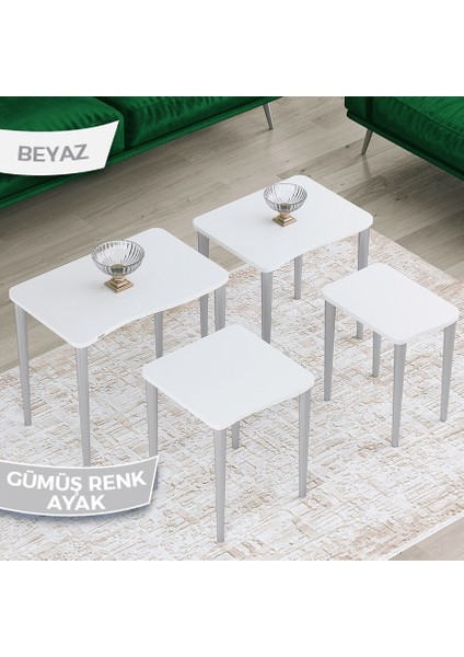 Concept Kuğu Serisi 1.sınıf Sehpa Takımı Mdf Beyaz 4'lü Zigon Sehpa Takımı Gürgen Ayak modelleri