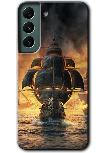 Galaxy S22 Plus Kılıf Hd Desen Baskılı Arka Kapak + Kırılmaz Cam - Siyah Inci