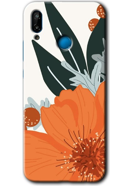 Huawei P20 Lite Kılıf Hd Desen Baskılı Arka Kapak + Esnek Nano Cam - Portakal Çiçeği