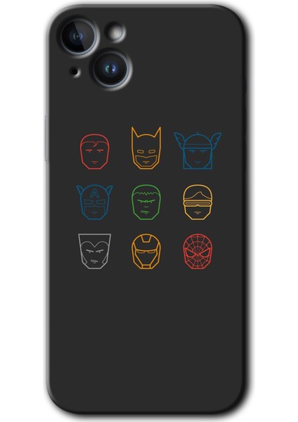 iPhone 14 Kılıf Hd Desen Baskılı Arka Kapak + Kırılmaz Cam - Avengers Minimalism