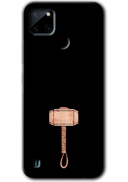 Realme C21 Kılıf Hd Desen Baskılı Arka Kapak + Kırılmaz Cam - Thor Çekiç
