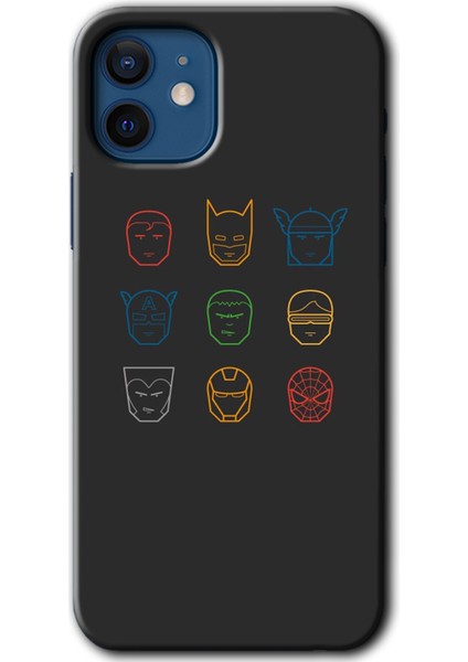 iPhone 12 Mini Kılıf Hd Desen Baskılı Arka Kapak + Kırılmaz Cam - Avengers Minimalism