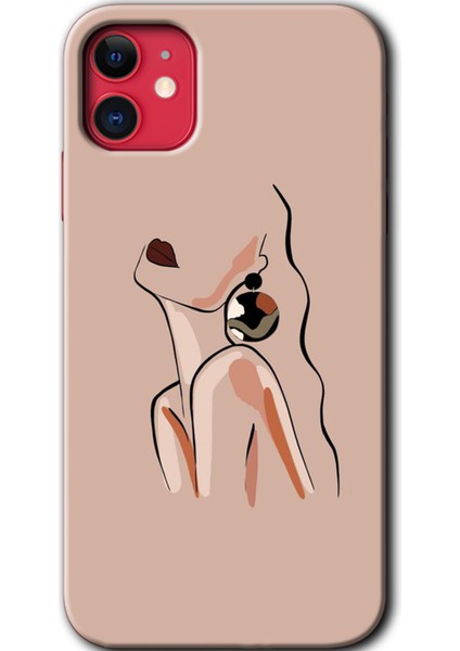 iPhone 11 Kılıf Hd Desen Baskılı Arka Kapak + Esnek Nano Cam - Çizim Silüet