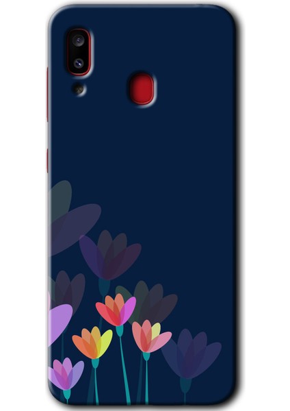 Galaxy A20 Kılıf Hd Desen Baskılı Arka Kapak + Kırılmaz Cam - Çizim Çiçekleri