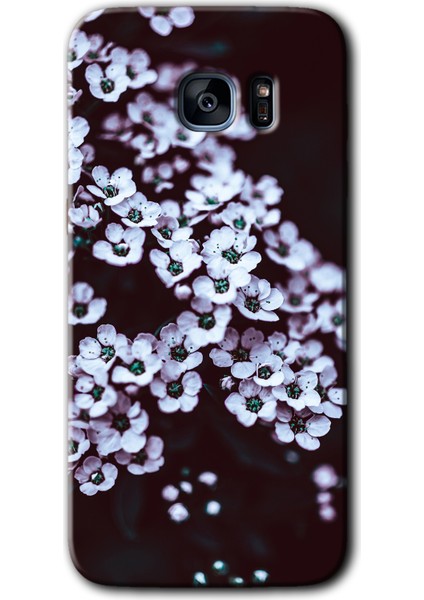 Galaxy S7 Edge Kılıf Hd Desen Baskılı Arka Kapak + Kırılmaz Cam - Beyaz Çiçek