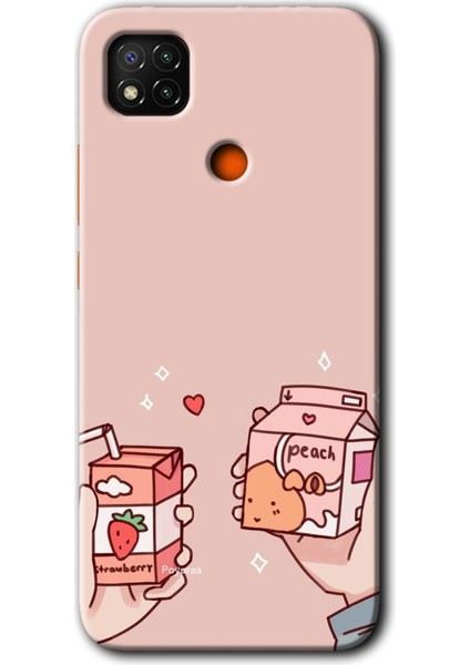 Redmi 9c Kılıf Hd Desen Baskılı Arka Kapak + Kırılmaz Cam - Meyveli Süt