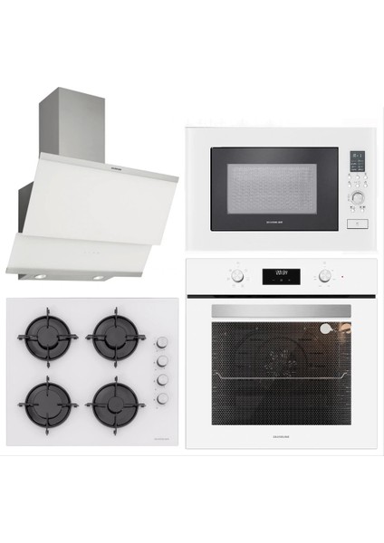 BO6502W02 - CS5349W01 - 3420 Classy 60 - MW9018W01 Beyaz Cam Ankastre Set