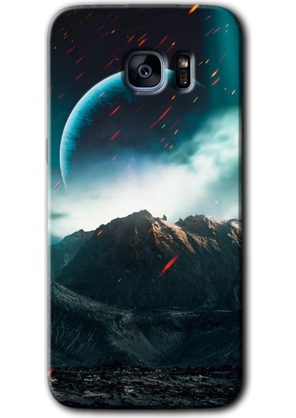 Galaxy S7 Edge Kılıf Hd Desen Baskılı Arka Kapak + Kırılmaz Cam - Uzay Gökyüzü
