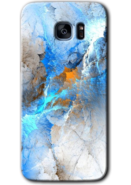 Galaxy S7 Edge Kılıf Hd Desen Baskılı Arka Kapak + Kırılmaz Cam - Mavi Buzul