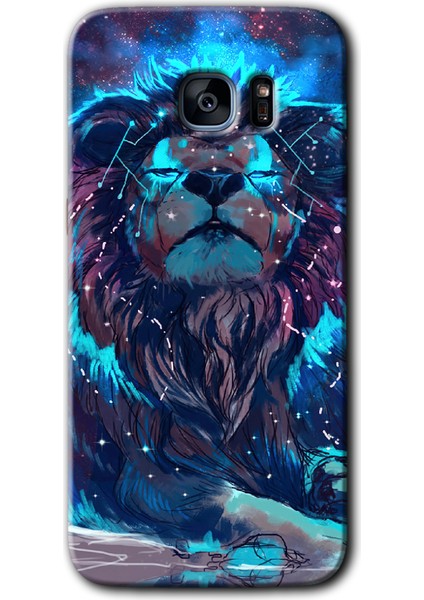 Galaxy S7 Edge Kılıf Hd Desen Baskılı Arka Kapak + Kırılmaz Cam - Neon Aslan