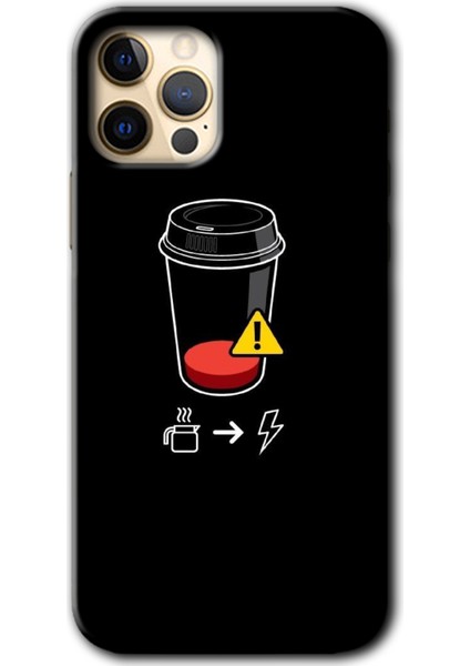 iPhone 12 Pro Max Kılıf Hd Desen Baskılı Arka Kapak + Esnek Nano Cam - Coffee Battery