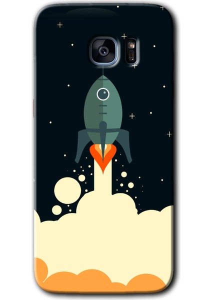 Galaxy S7 Edge Kılıf Hd Desen Baskılı Arka Kapak + Kırılmaz Cam - Space Smoke