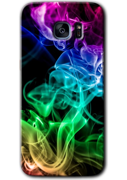 Galaxy S7 Edge Kılıf Hd Desen Baskılı Arka Kapak + Kırılmaz Cam - Smoke Colorful