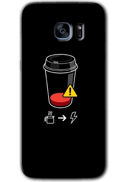 Galaxy S7 Edge Kılıf Hd Desen Baskılı Arka Kapak + Kırılmaz Cam - Coffee Battery