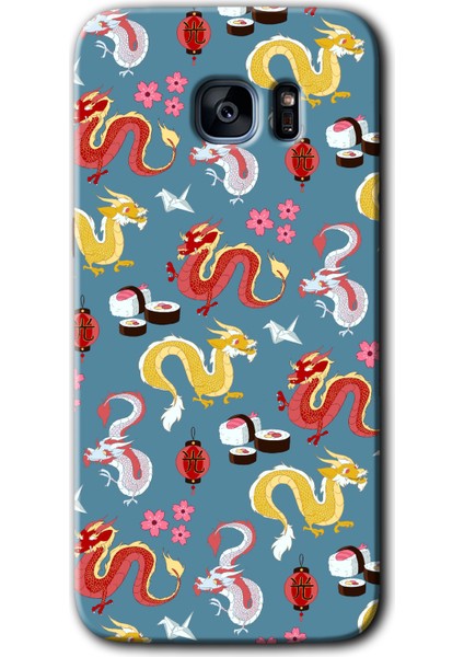 Galaxy S7 Edge Kılıf Hd Desen Baskılı Arka Kapak + Kırılmaz Cam - Funky Dragon