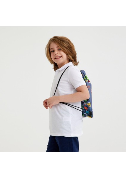 Kids Siyah Gri Dinozor Desenli Ipli Büzgülü Sırt Çantası 22444