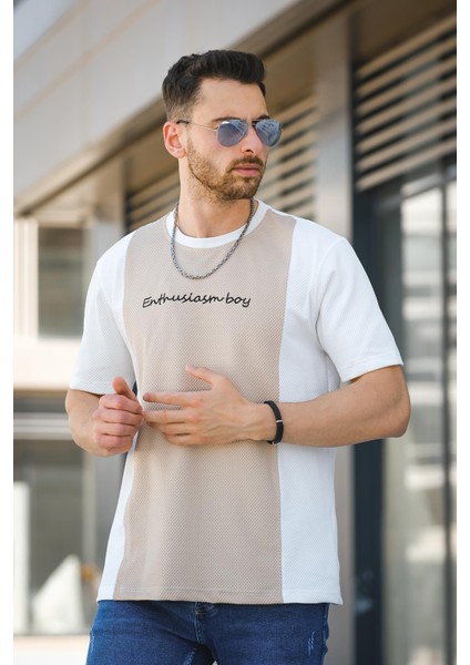 Scarp Nakışlı Parçalı Waffle Desen Slim Fit Likralı Erkek Tshirt fiyatları