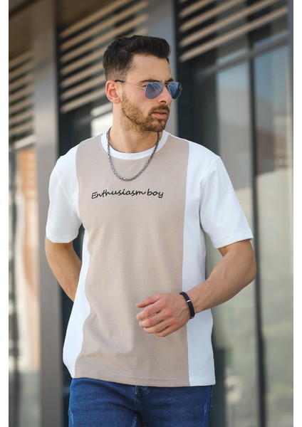 Scarp Nakışlı Parçalı Waffle Desen Slim Fit Likralı Erkek Tshirt modelleri