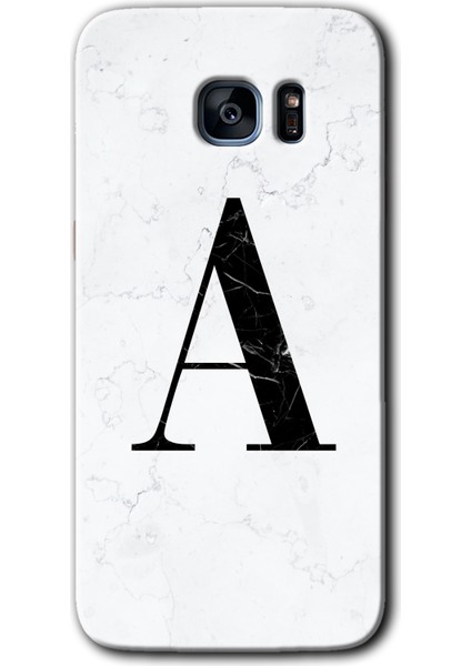 Galaxy S7 Edge Kılıf Hd Desen Baskılı Arka Kapak + Kırılmaz Cam - Beyaz Mermer Desenli A Harfi