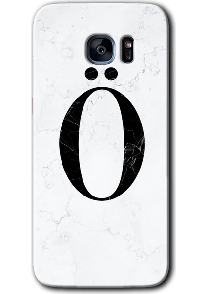 Galaxy S7 Edge Kılıf Hd Desen Baskılı Arka Kapak + Kırılmaz Cam - Beyaz Mermer Desenli Ö Harfi