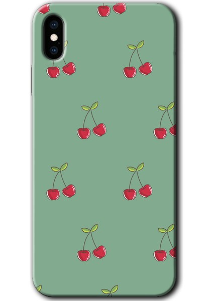 iPhone Xs Kılıf Hd Desen Baskılı Arka Kapak + Esnek Nano Cam - Kiraz Berry