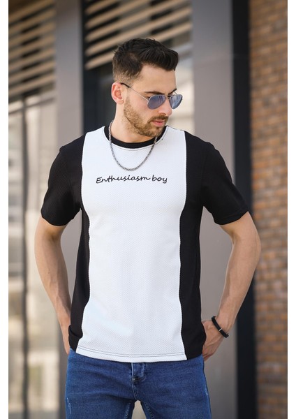 Scarp Nakışlı Parçalı Waffle Desen Slim Fit Likralı Erkek Tshirt fiyatları