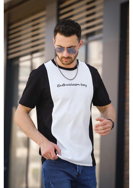 Scarp Nakışlı Parçalı Waffle Desen Slim Fit Likralı Erkek Tshirt modelleri