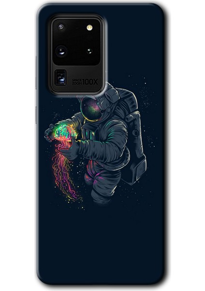 Galaxy S20 Ultra Kılıf Hd Desen Baskılı Arka Kapak + Esnek Nano Cam - Astronot Kıyafeti