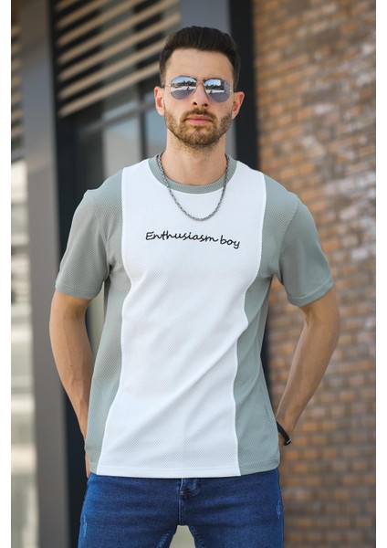 Scarp Nakışlı Parçalı Waffle Desen Slim Fit Likralı Erkek Tshirt fiyatları