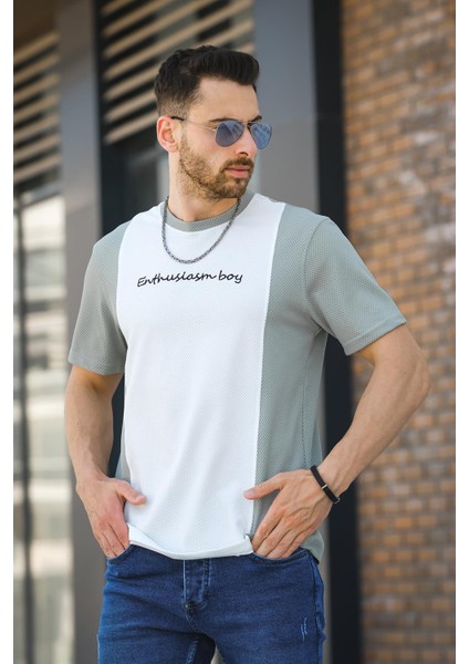 Scarp Nakışlı Parçalı Waffle Desen Slim Fit Likralı Erkek Tshirt modelleri