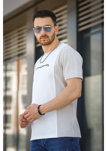Scarp Nakışlı Parçalı Waffle Desen Slim Fit Likralı Erkek Tshirt fiyatları