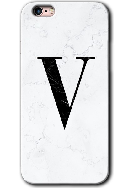 iPhone 6s Kılıf Hd Desen Baskılı Arka Kapak - Beyaz Mermer Desenli V Harfi