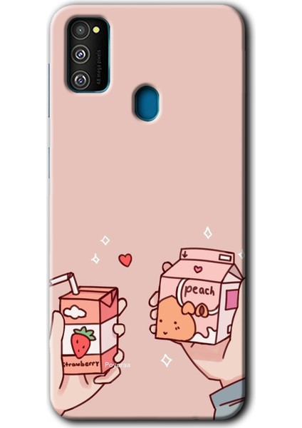 Galaxy M21 Kılıf Hd Desen Baskılı Arka Kapak + Esnek Nano Cam - Meyveli Süt