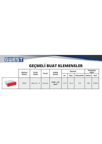 Gw 2,5-4 Geçmeli Buat Klemens Kırmızı fiyatları