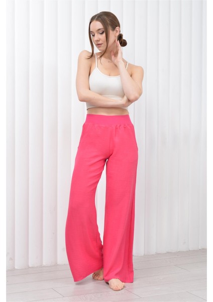 Kadın Keten Beli Lastikli Cepli Pantolon Pembe fiyatları