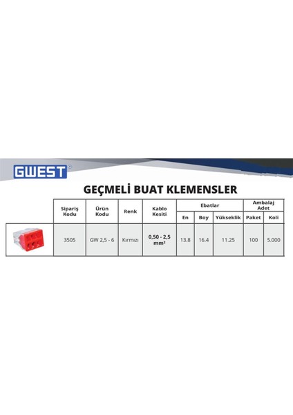Gw 2,5-6 Geçmeli Buat Klemens Kırmızı