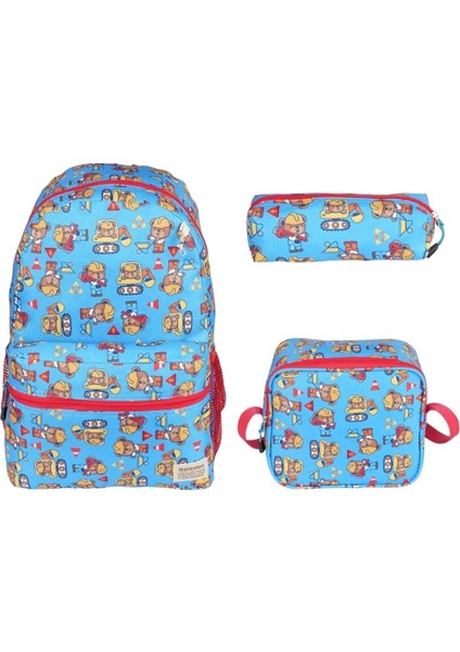 Ayıcık Figürlü Anaokulu ve Ilköğretim Sırt Çantası Beslenme Çantası Kalemlik 3'lü Takım
