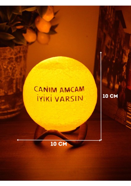 12cm Canım Amcam İyiki Varsın Standlı Ay Küresi neon led lamba hediyelik eşya avize masa lambası gece lambası moon yılbaşı hediye