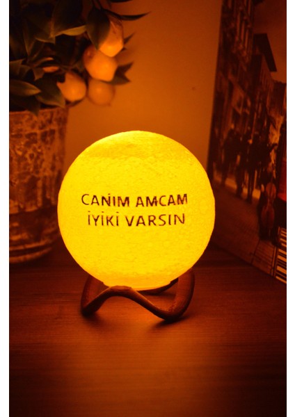 12cm Canım Amcam İyiki Varsın Standlı Ay Küresi neon led lamba hediyelik eşya avize masa lambası gece lambası moon yılbaşı hediye fiyatları