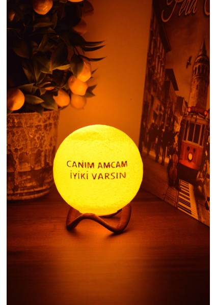 12cm Canım Amcam İyiki Varsın Standlı Ay Küresi neon led lamba hediyelik eşya avize masa lambası gece lambası moon yılbaşı hediye modelleri